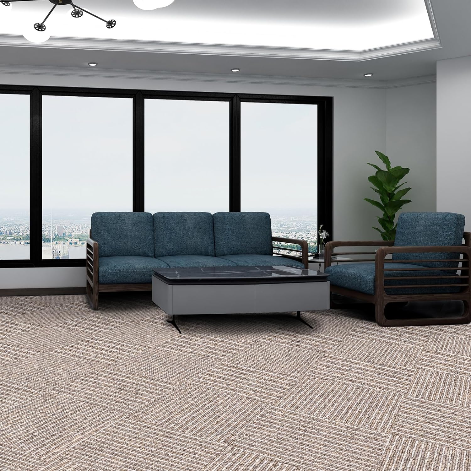 16-Pack 20"x20" Interlocking Carpet Tiles, Non-Adhesive Soft Padded Floor Mat Squares with Seamless Look, for Home Gym Office Indoor Outdoor Use (43 Sq Ft) (Aviv21911) - Image 2