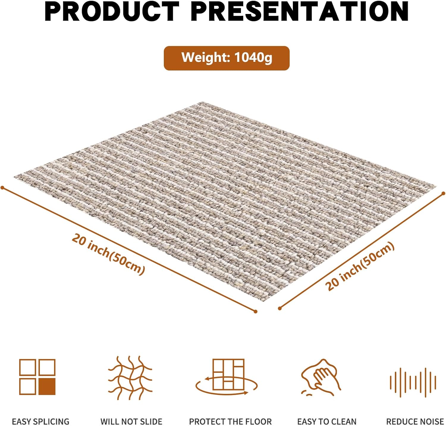 16-Pack 20"x20" Interlocking Carpet Tiles, Non-Adhesive Soft Padded Floor Mat Squares with Seamless Look, for Home Gym Office Indoor Outdoor Use (43 Sq Ft) (Aviv21911) - Image 4