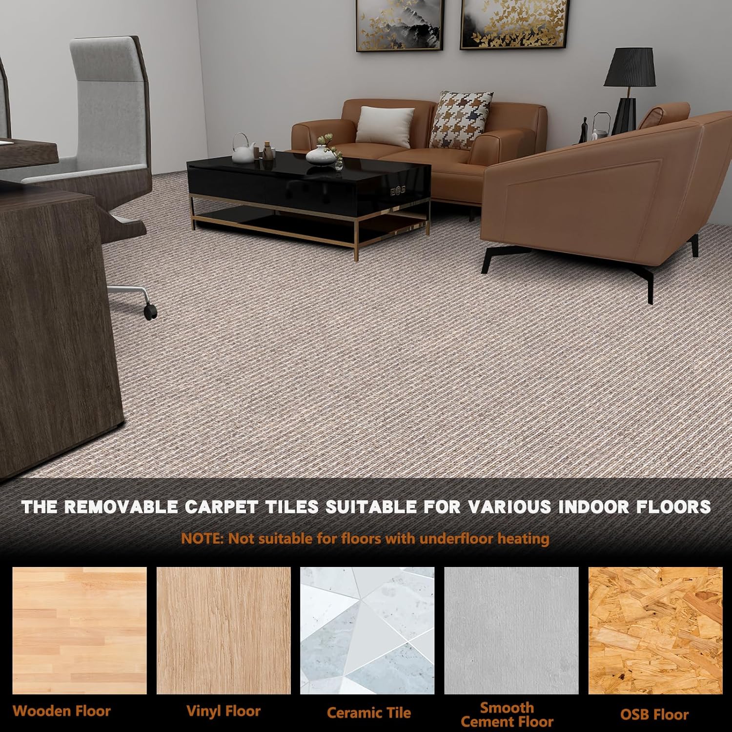 16-Pack 20"x20" Interlocking Carpet Tiles, Non-Adhesive Soft Padded Floor Mat Squares with Seamless Look, for Home Gym Office Indoor Outdoor Use (43 Sq Ft) (Aviv21911) - Image 6
