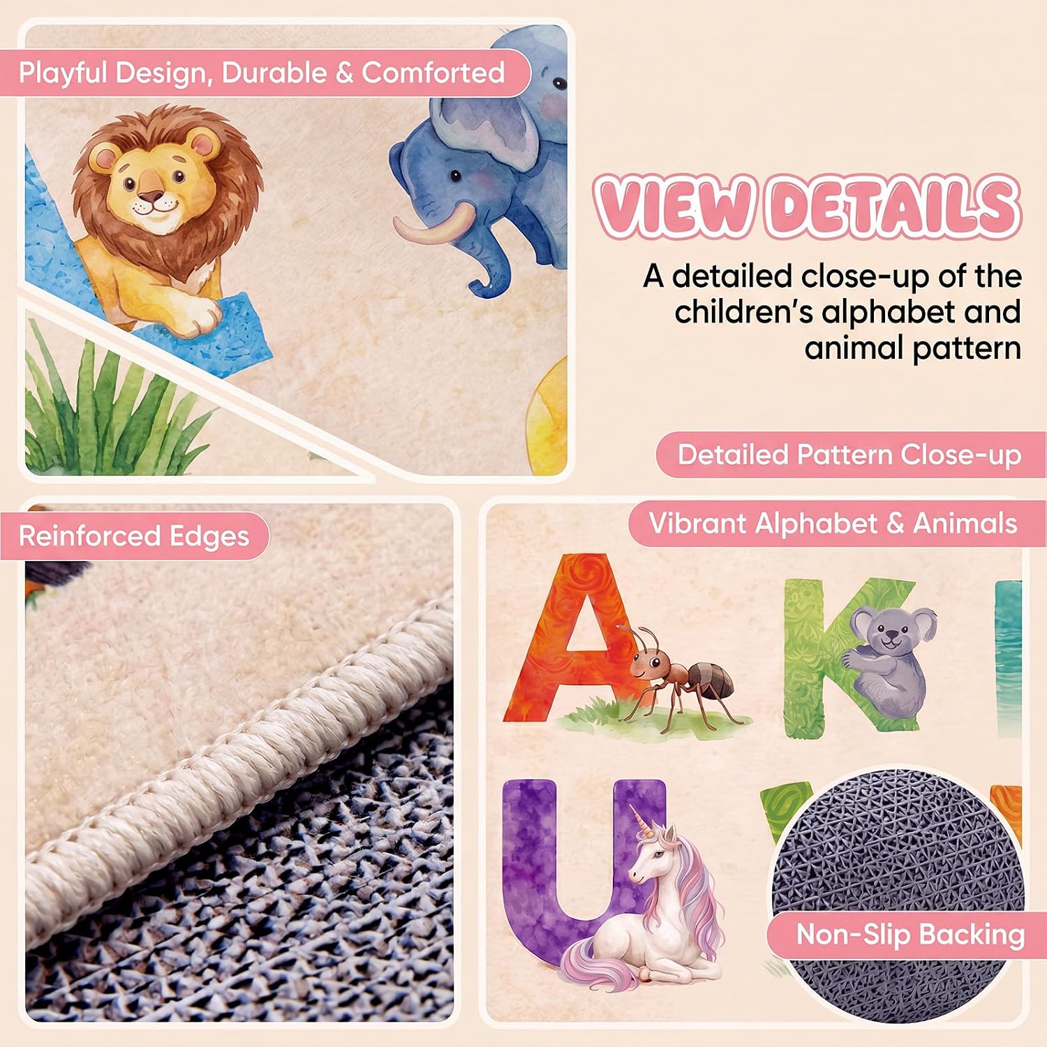 Amylove 5 x 7 ft Large Alphabet Animals Classroom Rug, ABC Learning Rugs with A–z Animal Chart, Educational Alphabet Carpet for Preschool Kindergarten, Rainbow Early Literacy Teaching Play Rug - Image 4