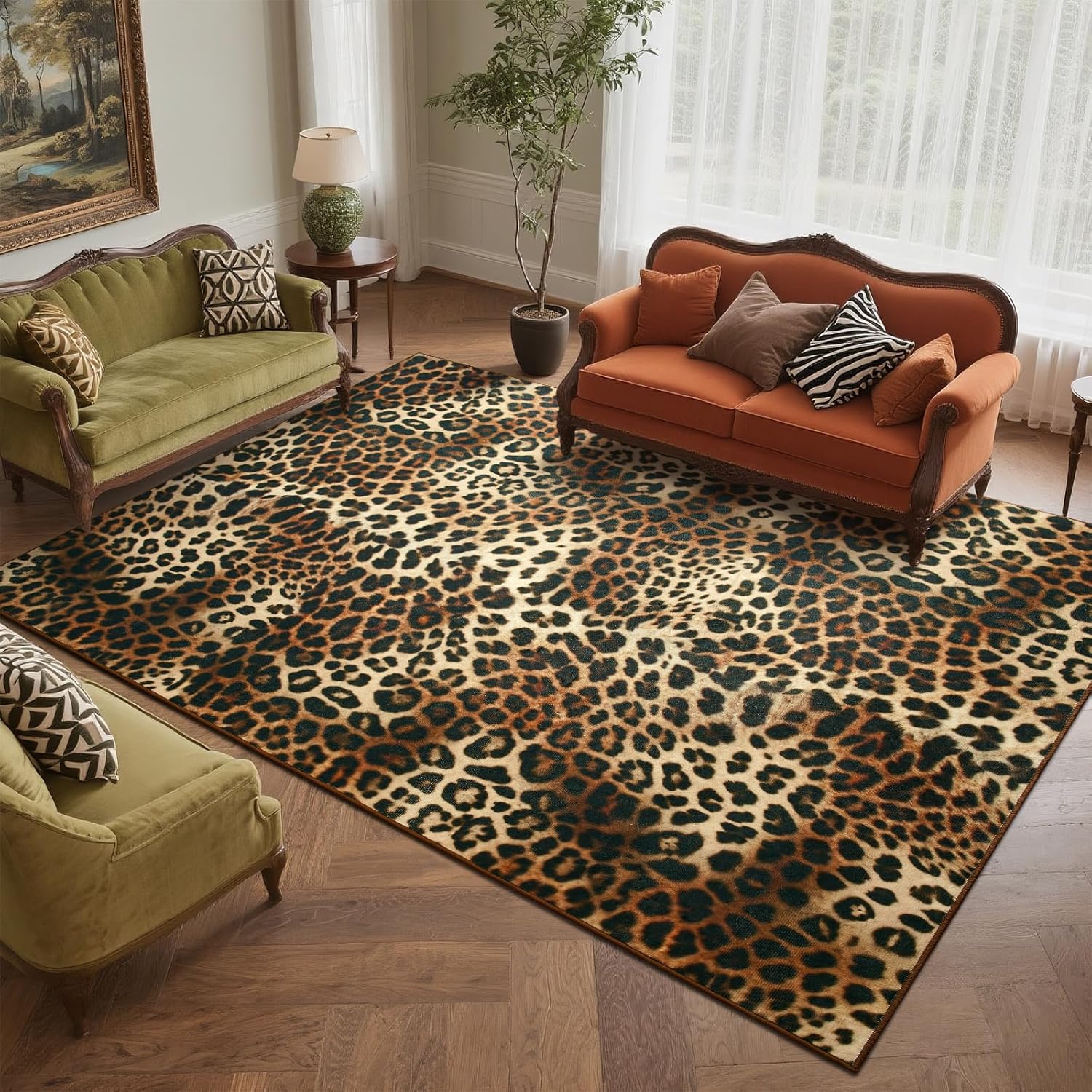 DweIke Leopard Rugs for Living Room, 5x7 Cheetah Print Rug for Bedroom Decor, Washable Non-Slip Stain Resistant Faux Animal Throw Carpet for Dining Room Office Western Home, Dark Brown - Image 2