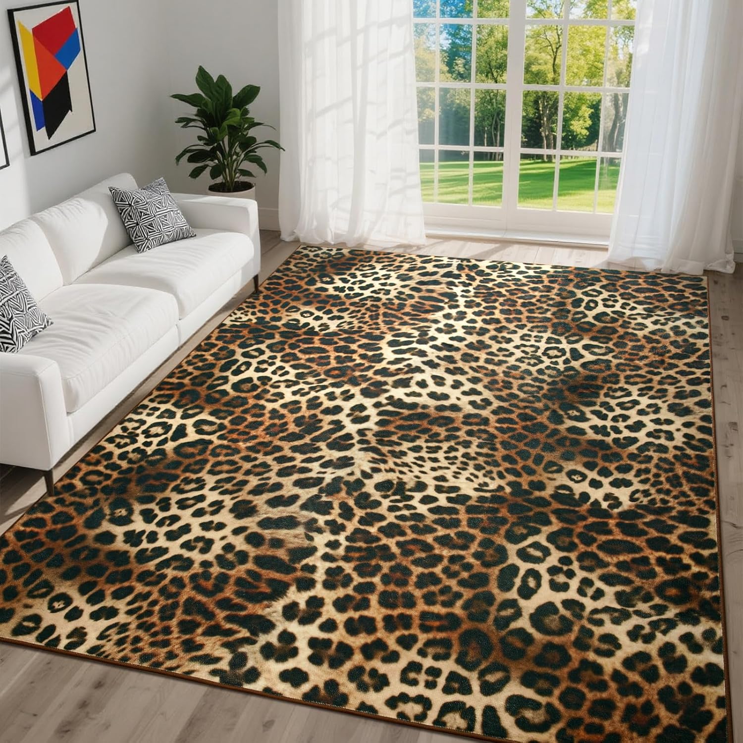 DweIke Leopard Rugs for Living Room, 5x7 Cheetah Print Rug for Bedroom Decor, Washable Non-Slip Stain Resistant Faux Animal Throw Carpet for Dining Room Office Western Home, Dark Brown - Image 3