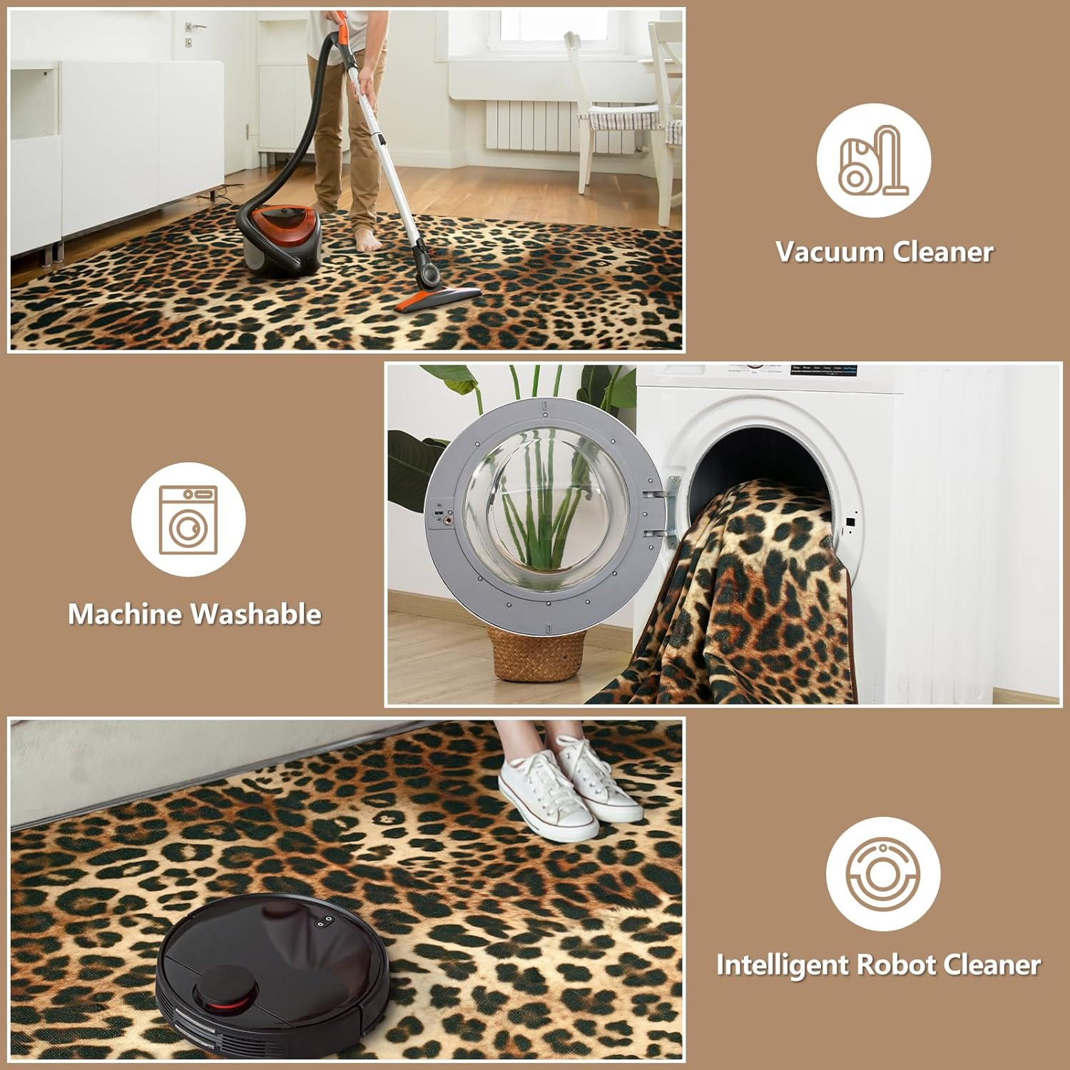 DweIke Leopard Rugs for Living Room, 5x7 Cheetah Print Rug for Bedroom Decor, Washable Non-Slip Stain Resistant Faux Animal Throw Carpet for Dining Room Office Western Home, Dark Brown - Image 6