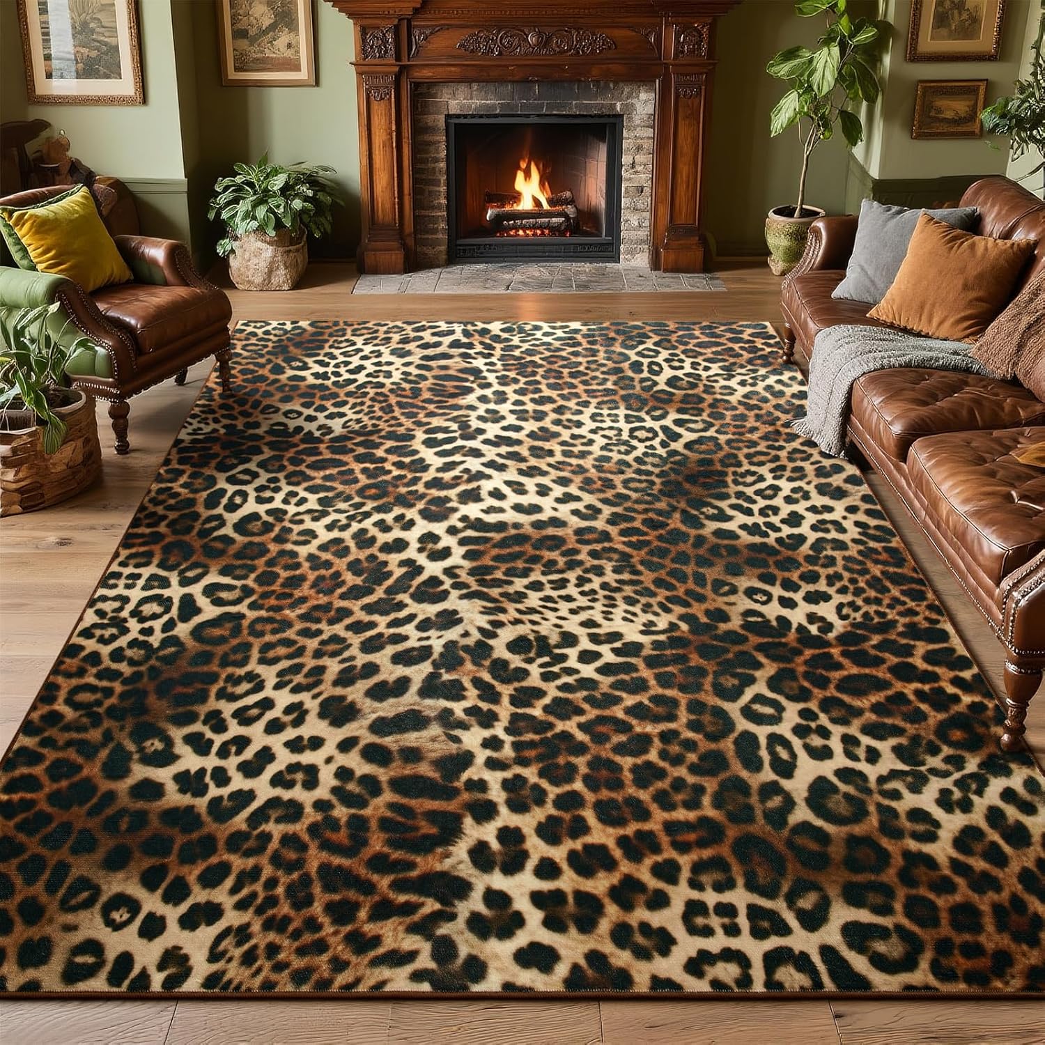 DweIke Leopard Rugs for Living Room, 5x7 Cheetah Print Rug for Bedroom Decor, Washable Non-Slip Stain Resistant Faux Animal Throw Carpet for Dining Room Office Western Home, Dark Brown - Image 7