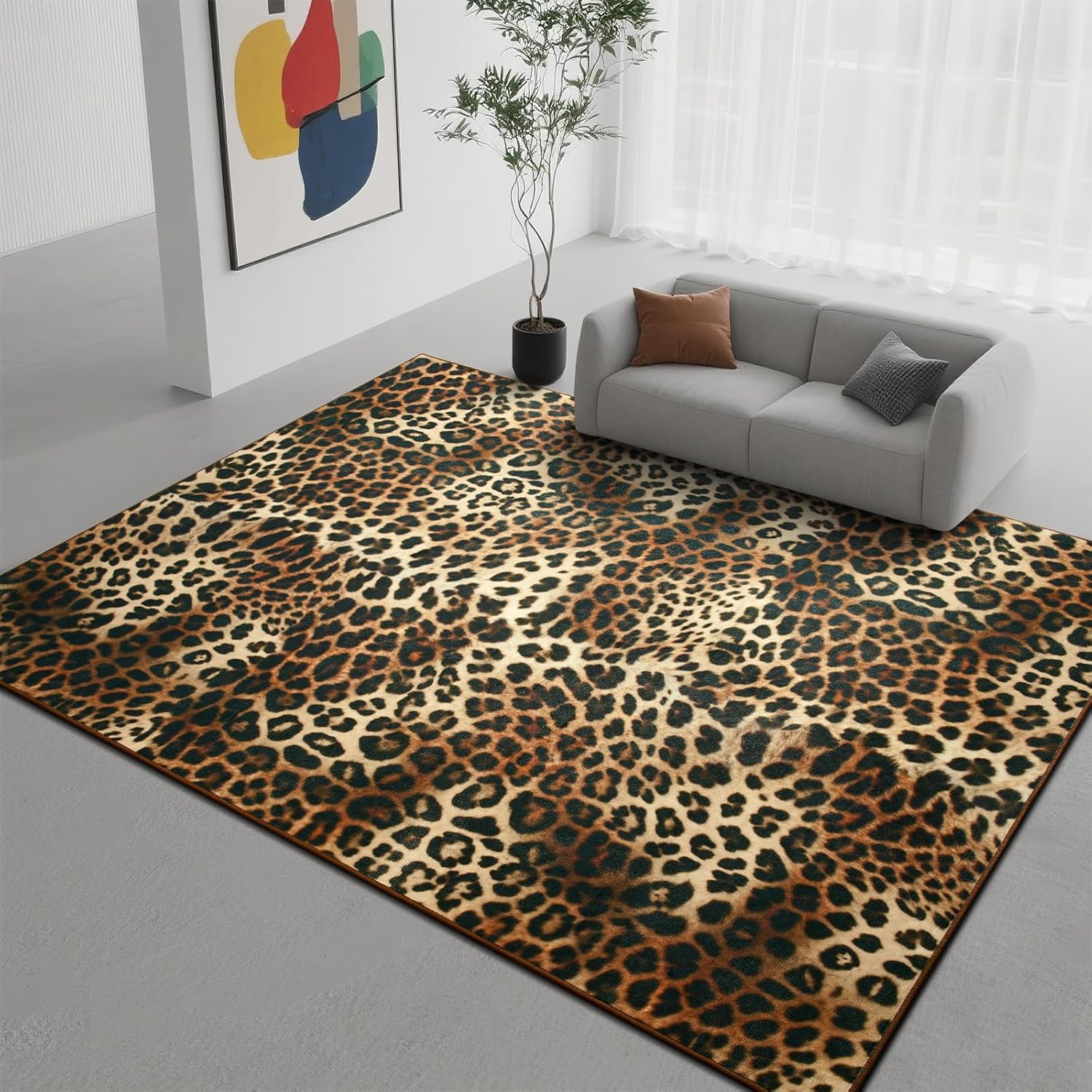 DweIke Leopard Rugs for Living Room, 5x7 Cheetah Print Rug for Bedroom Decor, Washable Non-Slip Stain Resistant Faux Animal Throw Carpet for Dining Room Office Western Home, Dark Brown - Image 8