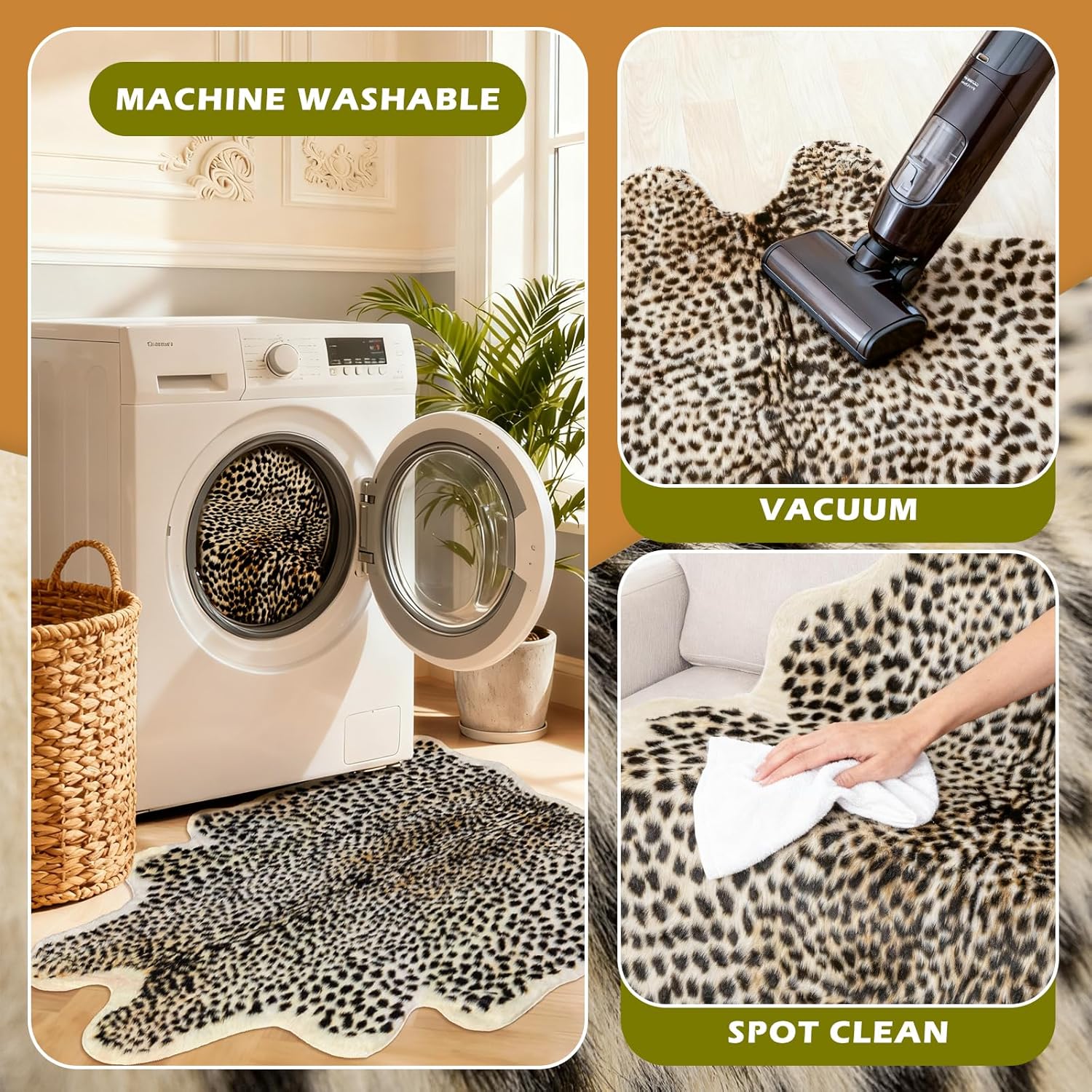 Leopard Print Rug, Faux Cowhide Cheetah Skin Rug Animal Printed Area Rug Carpet for Home Office, Livingroom, Bedroom - Image 7